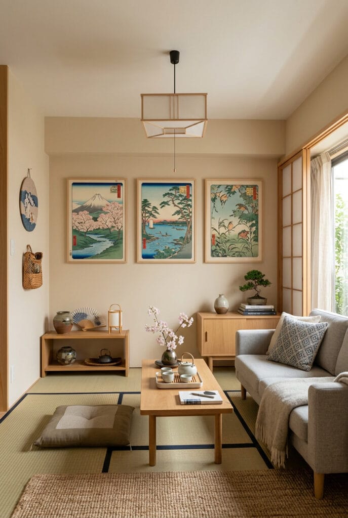 Décoration japonaise avec estampes ukiyo-e murales