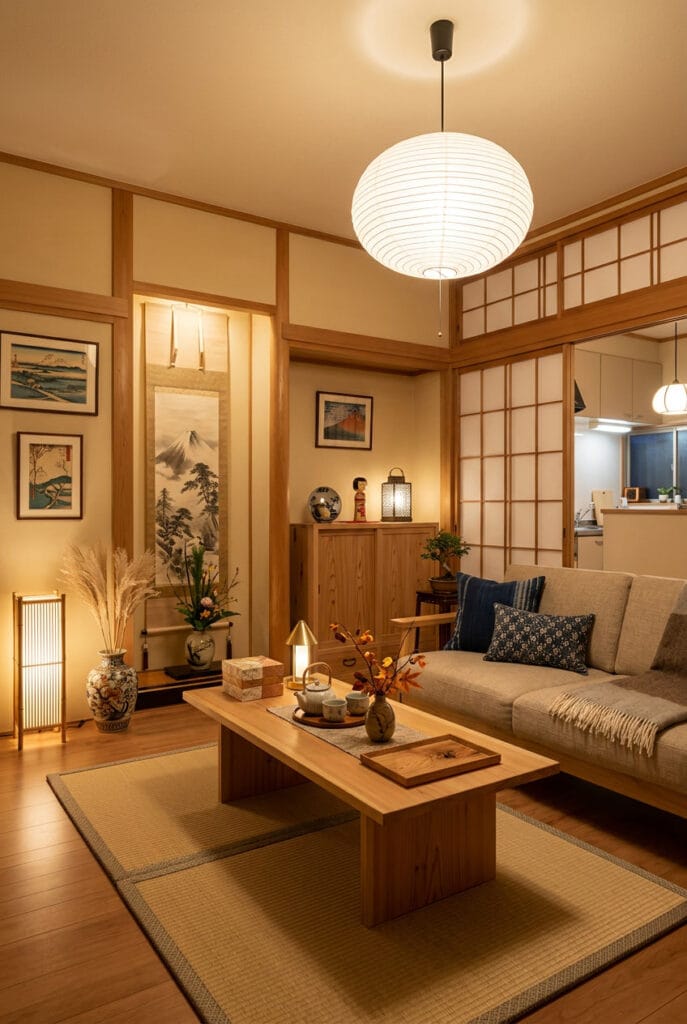 Décoration japonaise avec matériaux traditionnels : bois, bambou et papier washi