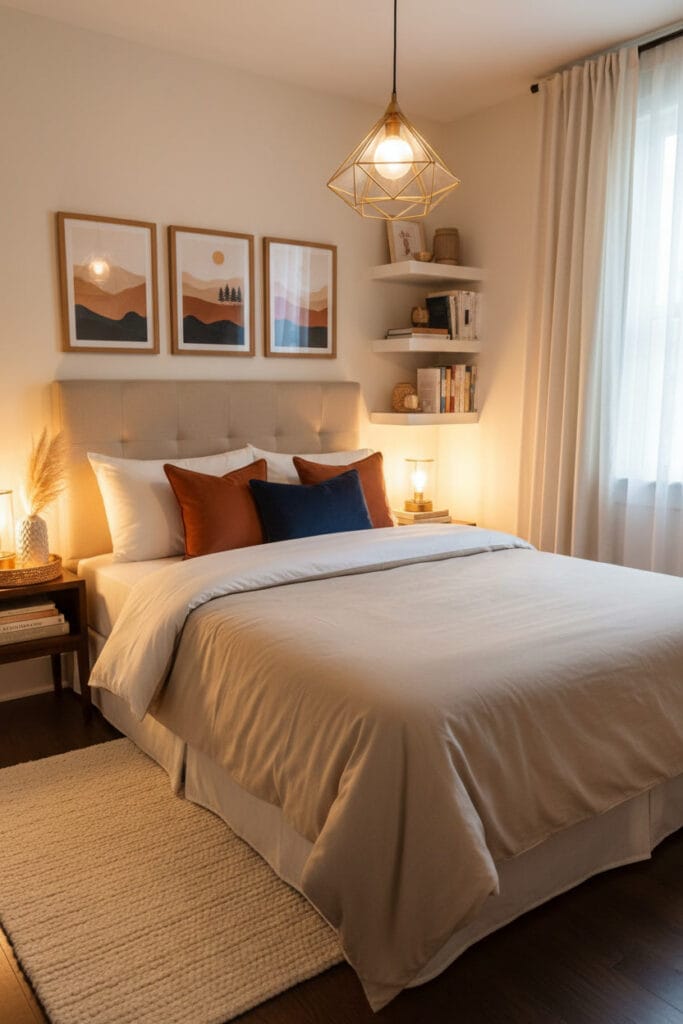 Chambre Douillette avec literie ultra-confort et touches de couleurs