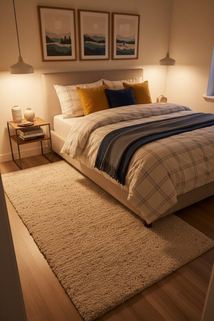 Chambre Douillette cosy avec tapis épais