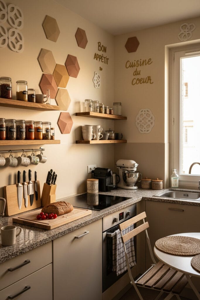 Décoration Murale Cuisine avec des éléments 3D subtils apportant relief et dynamisme.