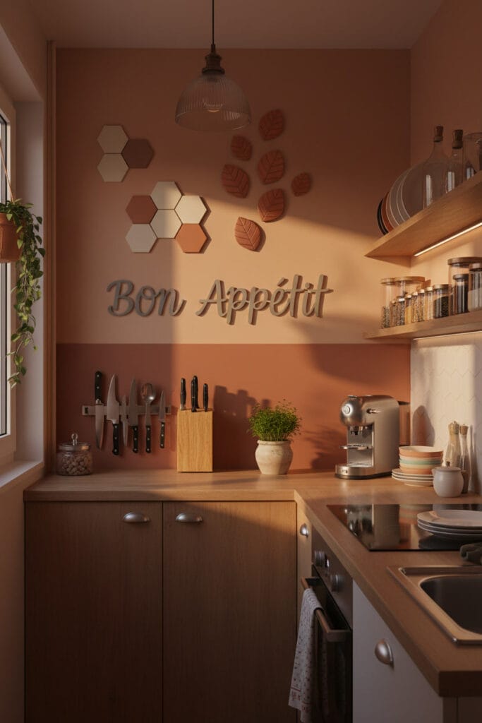 Décoration Murale Cuisine avec des accents 3D équilibrés créant relief et profondeur.