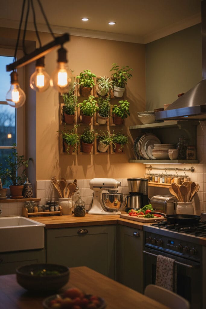 Décoration Murale Cuisine avec un mur végétal apportant relief et fraîcheur.