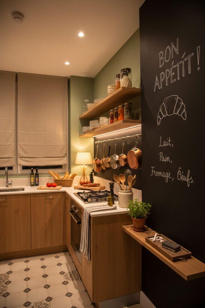 Décoration Murale Cuisine avec peinture ardoise dans une cuisine chaleureuse