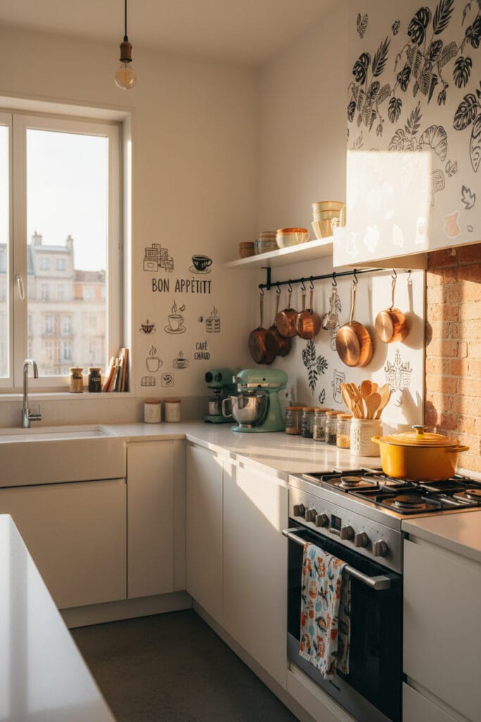Décoration Murale Cuisine mettant en valeur des stickers muraux créatifs et esthétiques.
