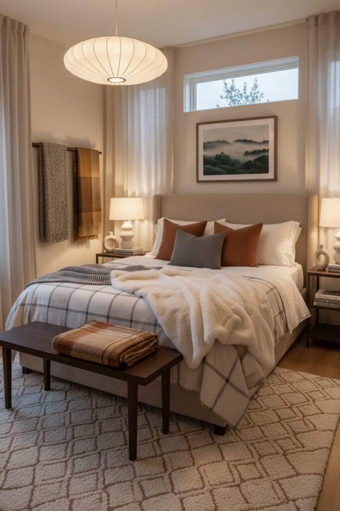 Chambre Douillette contemporaine avec plaids stratifiés