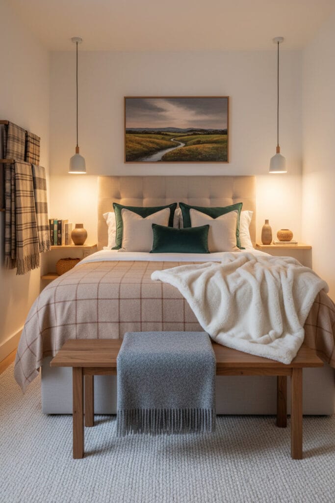 Chambre Douillette éclectique avec plaids stratifiés