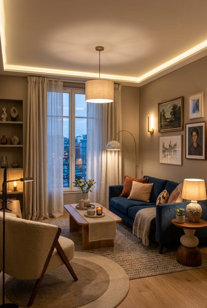Sources lumineuses superposées à différentes hauteurs pour une lumière tamisée cocooning