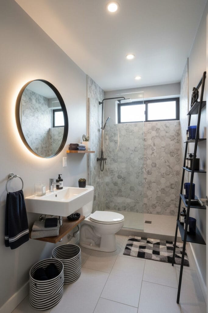 Peinture salle de bain gris perle apportant luminosité et élégance à l’espace.