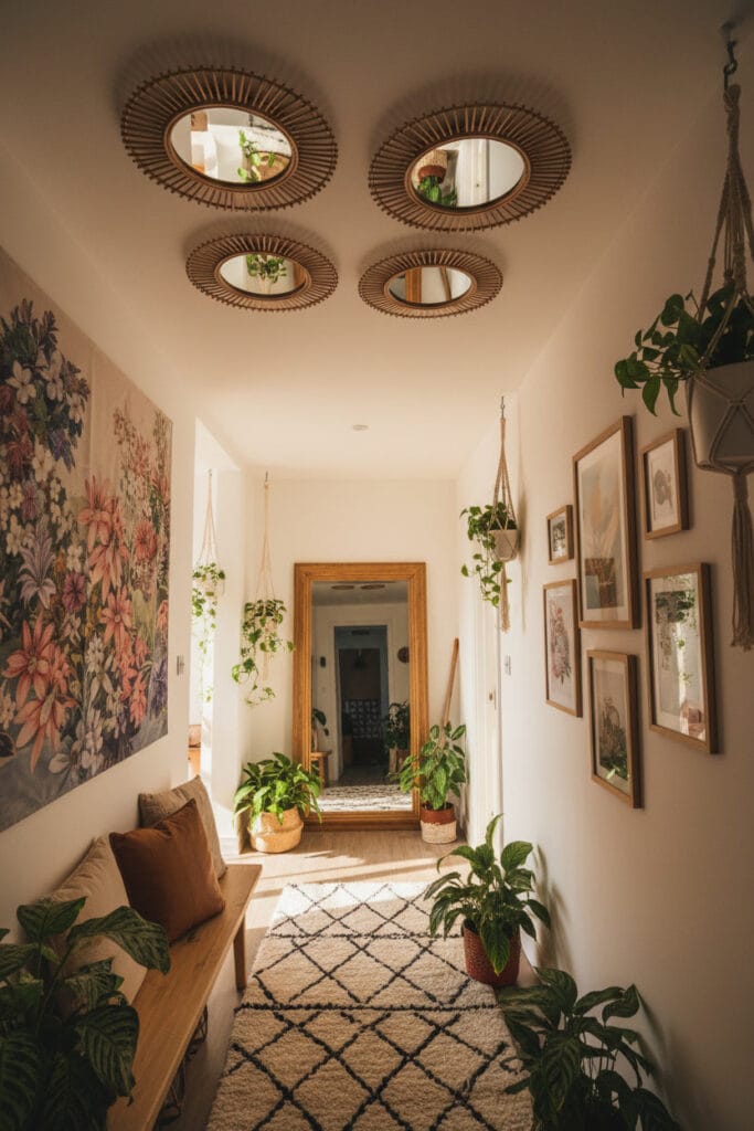 Déco pour plafond avec miroirs réfléchissant la lumière et agrandissant la pièce