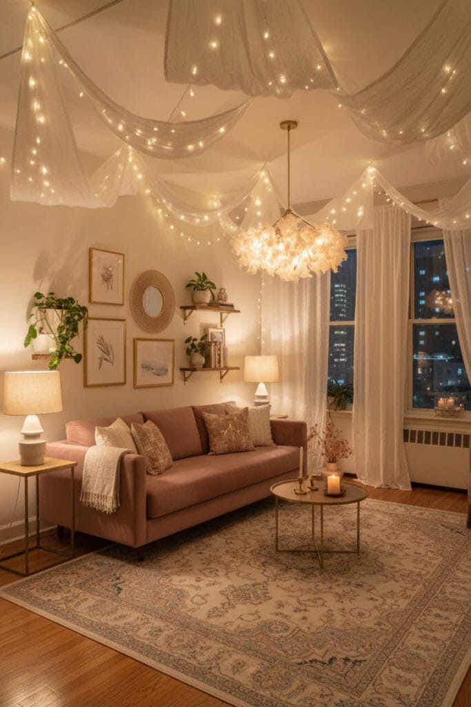 Déco pour plafond avec voilages légers créant une ambiance cosy et romantique