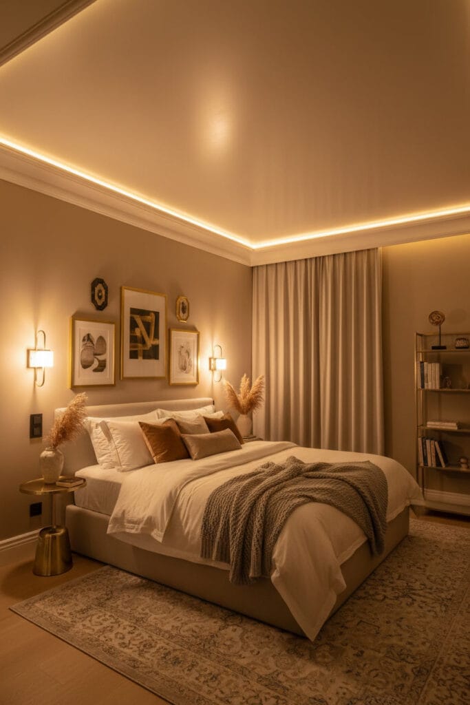 Déco pour plafond avec éclairage indirect soulignant les volumes