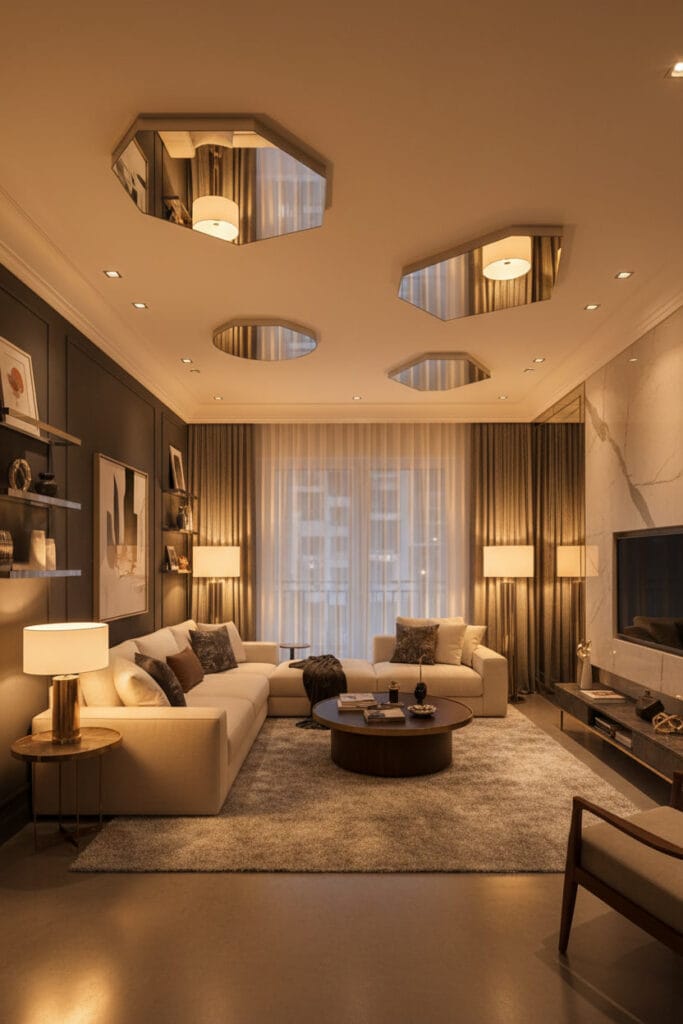 Déco pour plafond avec miroirs offrant profondeur et luminosité