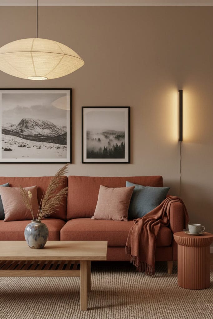 Peinture Salon beige clair avec association harmonieuse de teintes complémentaires