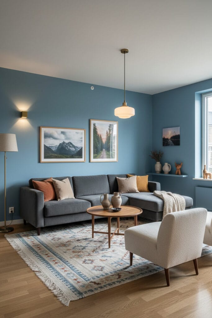 Peinture Salon bleu pour une ambiance lumineuse et équilibrée