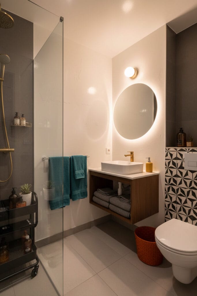 Salle de bain avec peinture brillante, lumineuse et résistante à l’eau.