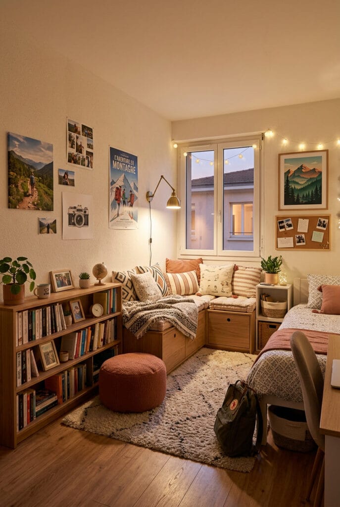 Chambre ado avec coin détente confortable favorisant la lecture, le repos et les moments de relaxation dans un espace bien aménagé.