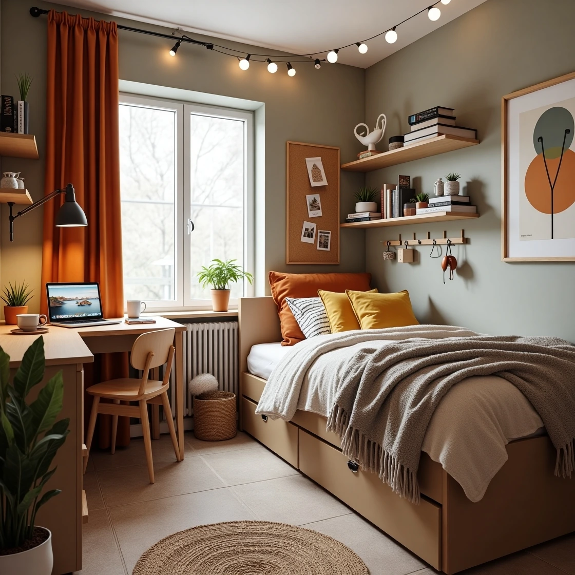 Chambre ado aménagée avec lit modulable, bureau ergonomique et rangements astucieux dans une ambiance cosy et personnalisée