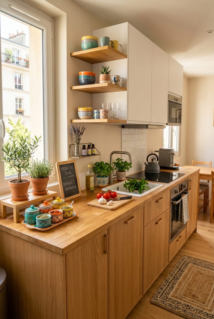 Porte-épices et plantes aromatiques pour une cuisine cosy