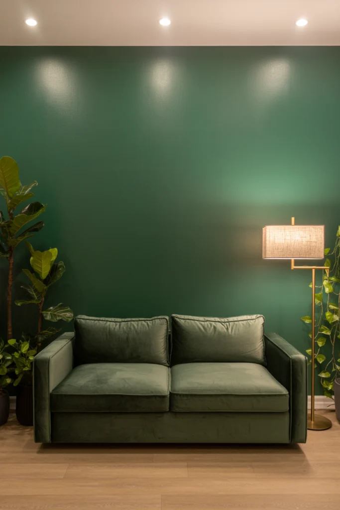 Parement mural vert forêt dans un salon élégant