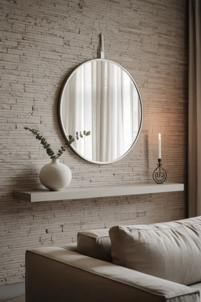 Parement mural pierre avec décoration minimaliste et équilibrée