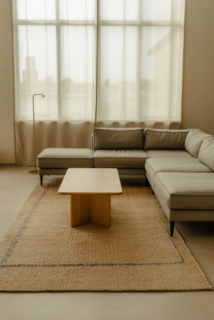 Tapis berbere rectangulaire bien dimensionné dans un salon moderne