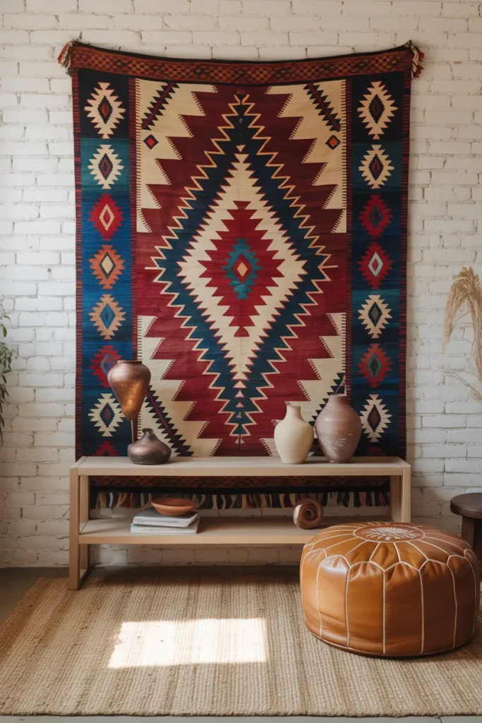 Tapis berbere utilisé en tenture murale déco