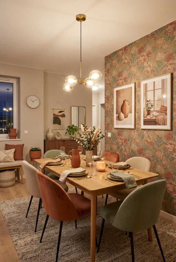 Tapisserie murale et nuances de couleurs pour un effet cosy réussi