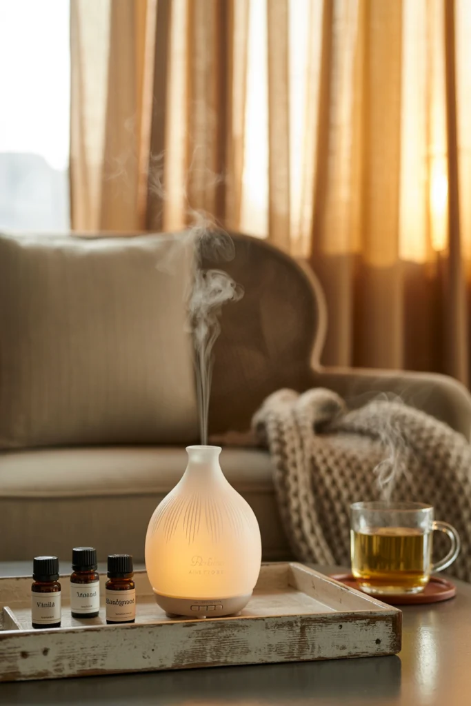 Aromathérapie - Diffuseur en grès émaillé avec huiles essentielles pour une ambiance cosy et parfumée