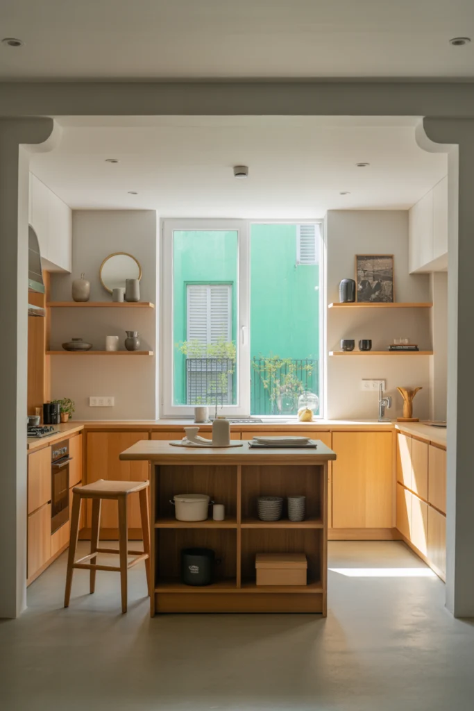 Cuisine ouverte optimisée avec rangements intelligents