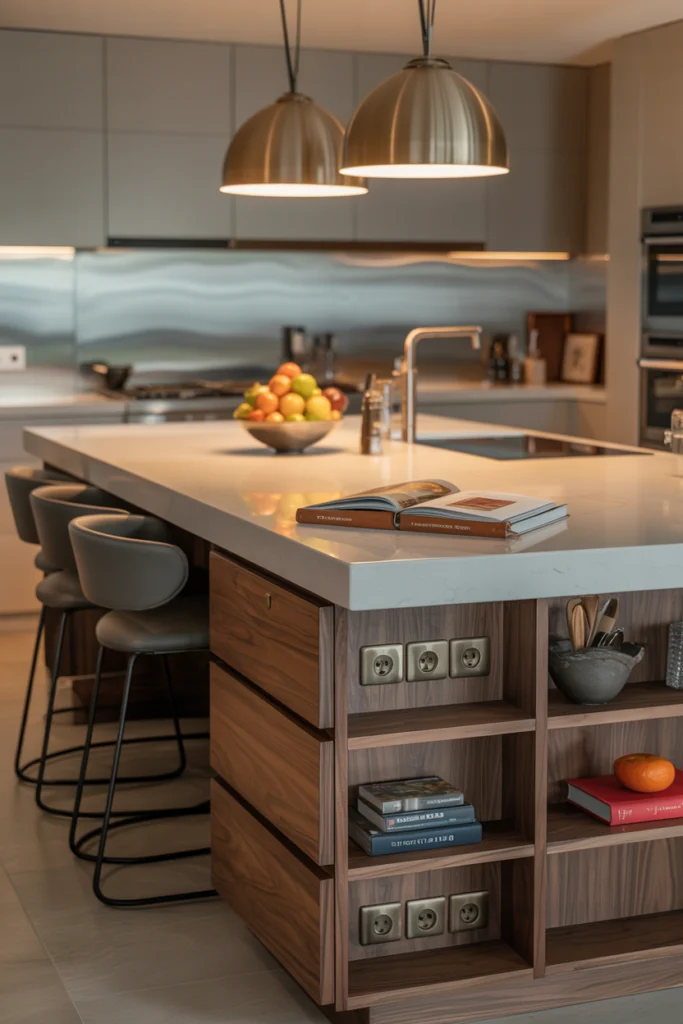 Cuisine ouverte avec îlot central multifonctionnel