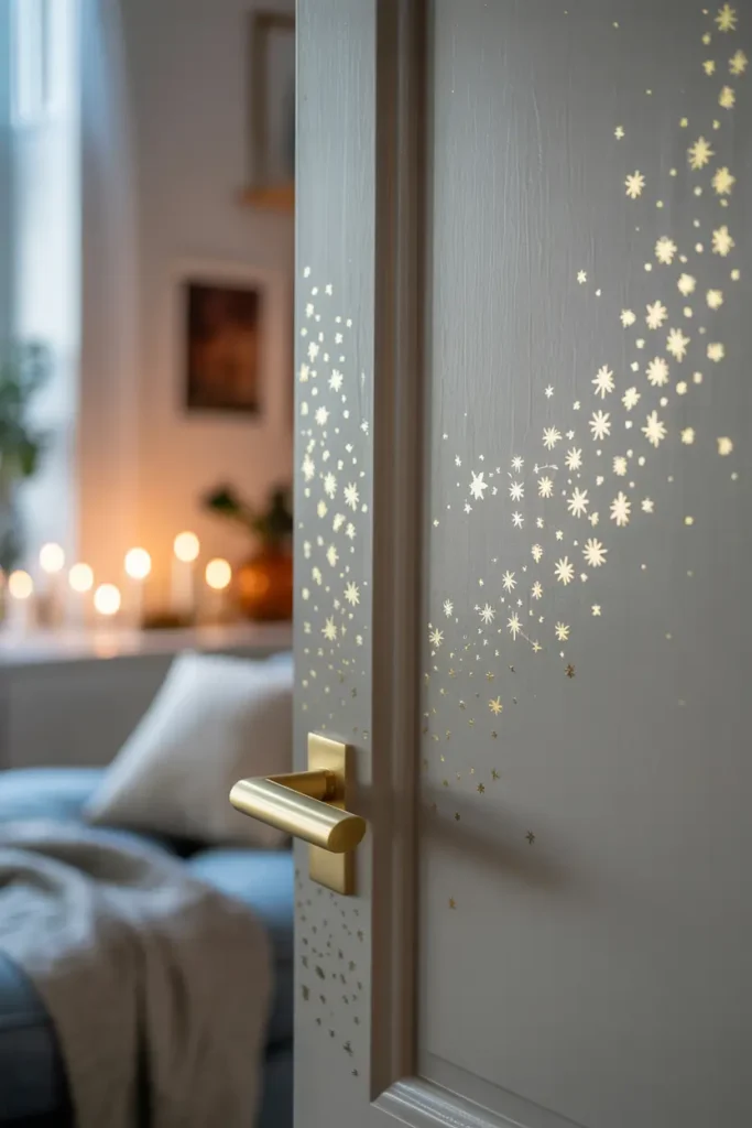 Décoration porte avec stickers constellations dorées pour une ambiance poétique