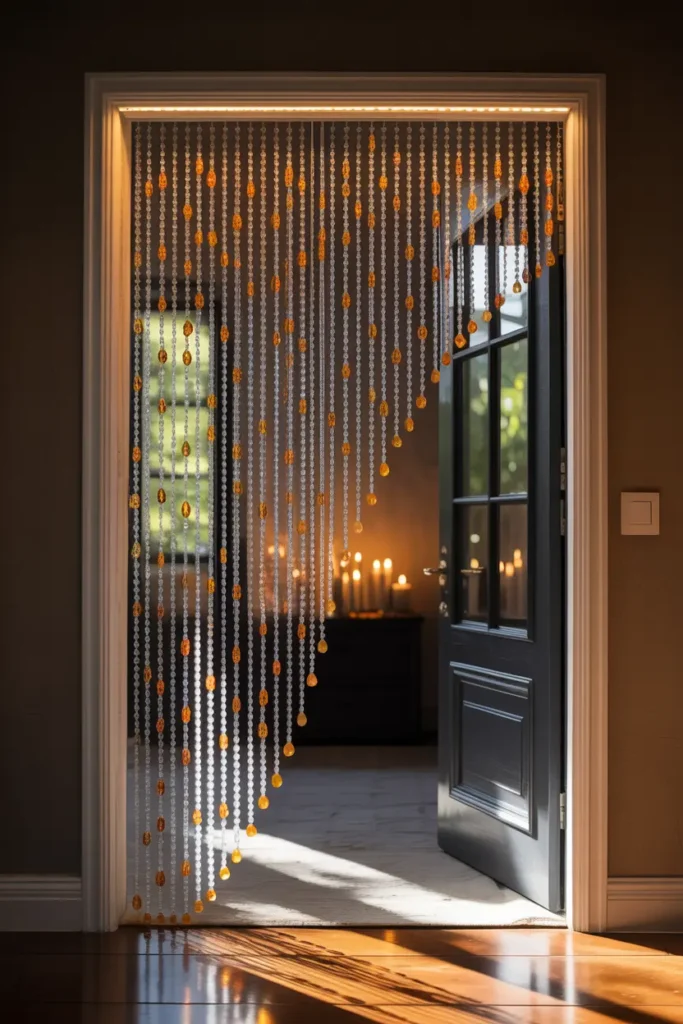 Décoration porte avec rideau de perles scintillant pour une ambiance féerique
