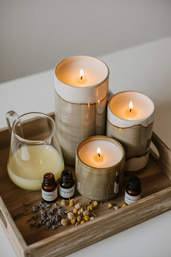 Bougies parfumées maison en cire de soja avec huiles essentielles pour une ambiance cosy
