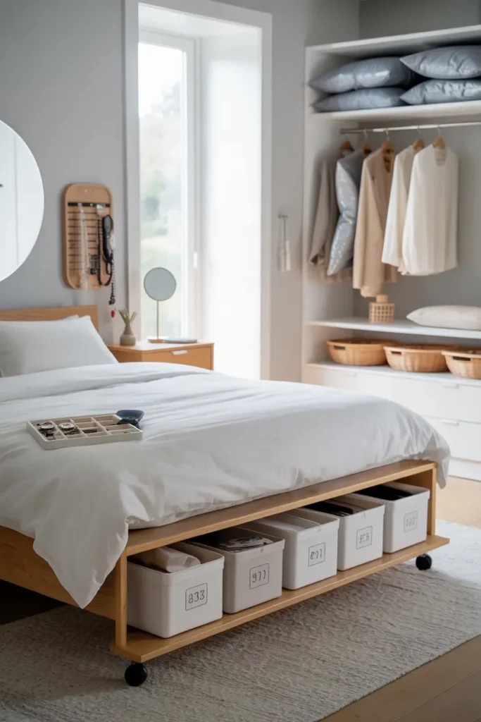Aménagement chambre scandinave avec rangements optimisés