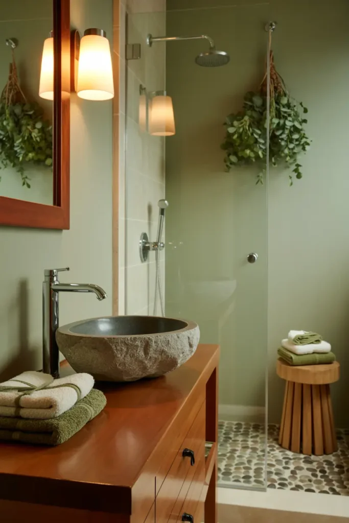 Salle de bain cocooning aux matières naturelles pour une ambiance spa apaisante