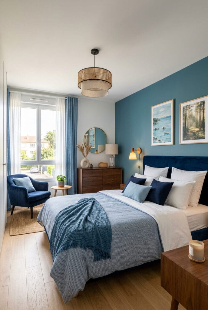 Couleur chambre adulte bleu apaisant avec ambiance zen et marine