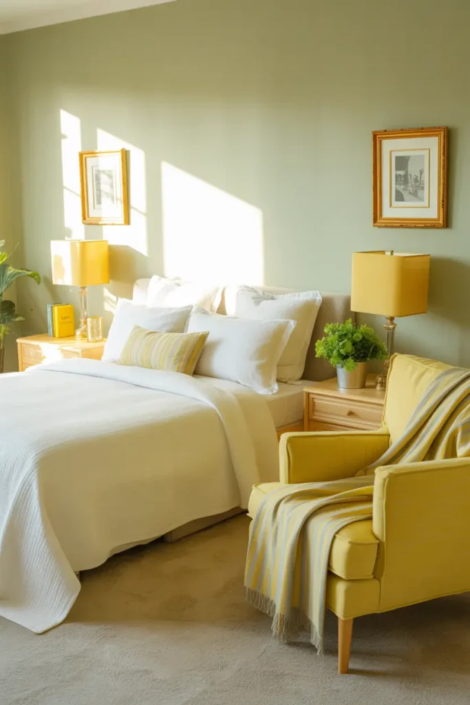 Chambre adulte avec touches de jaune miel pour une ambiance ensoleillée et zen