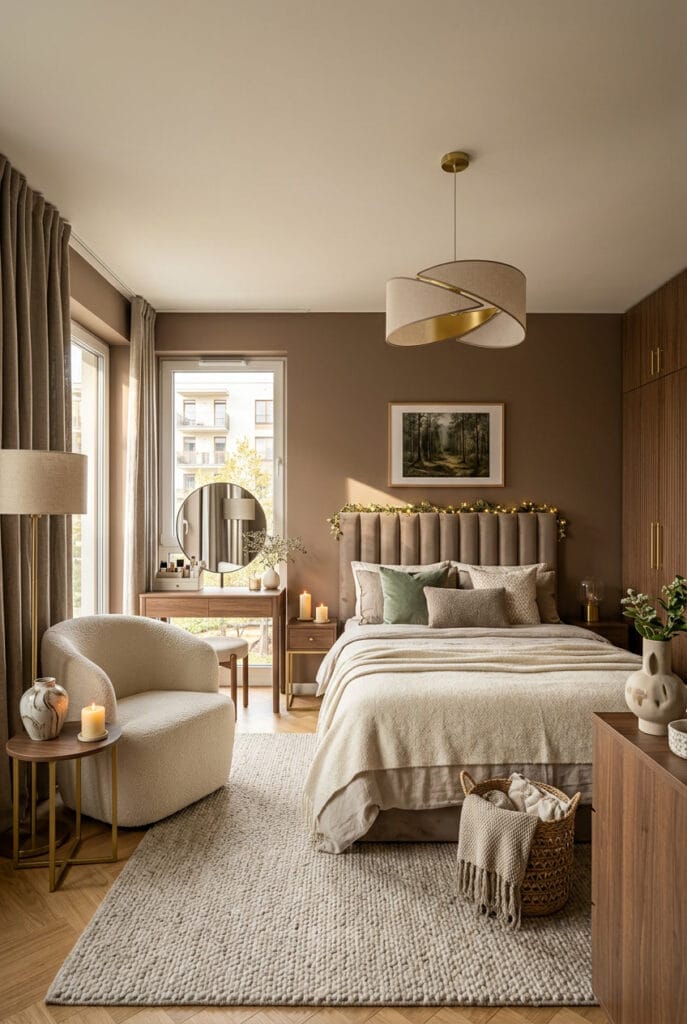 Couleur chambre adulte taupe avec ambiance apaisante et enveloppante