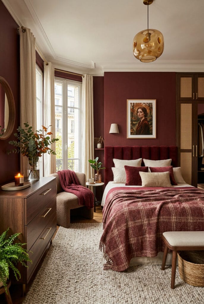 Couleur chambre adulte bordeaux avec ambiance intense et chaleureuse