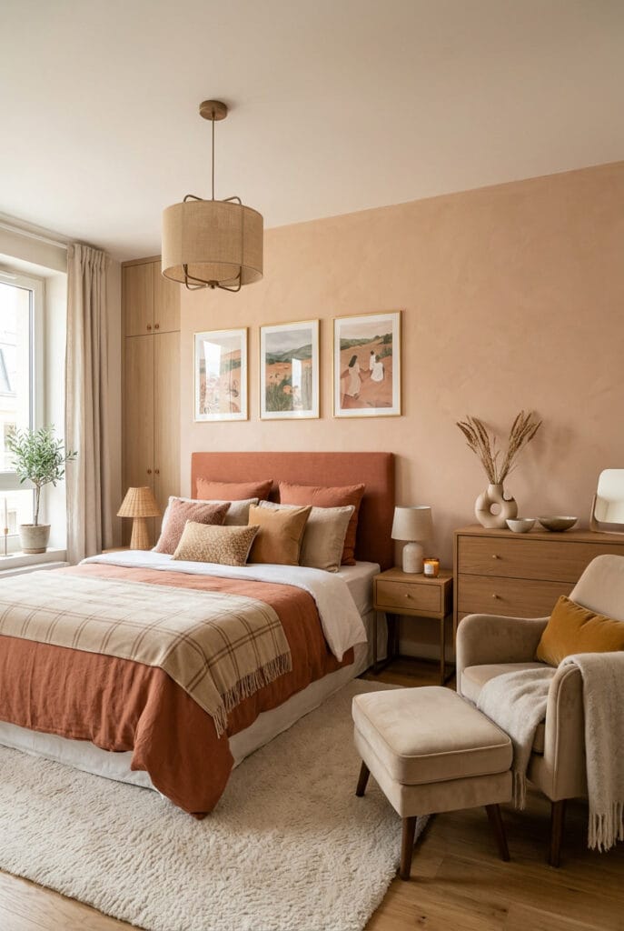 Couleur chambre adulte terre cuite avec ambiance chaleureuse et cosy