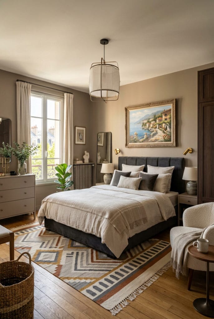 Couleur chambre adulte gris perlé avec ambiance élégante et douce