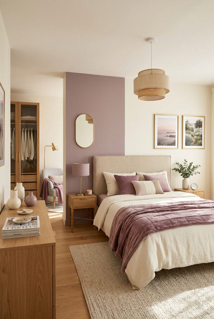 Couleur chambre adulte mauve avec ambiance romantique et douce