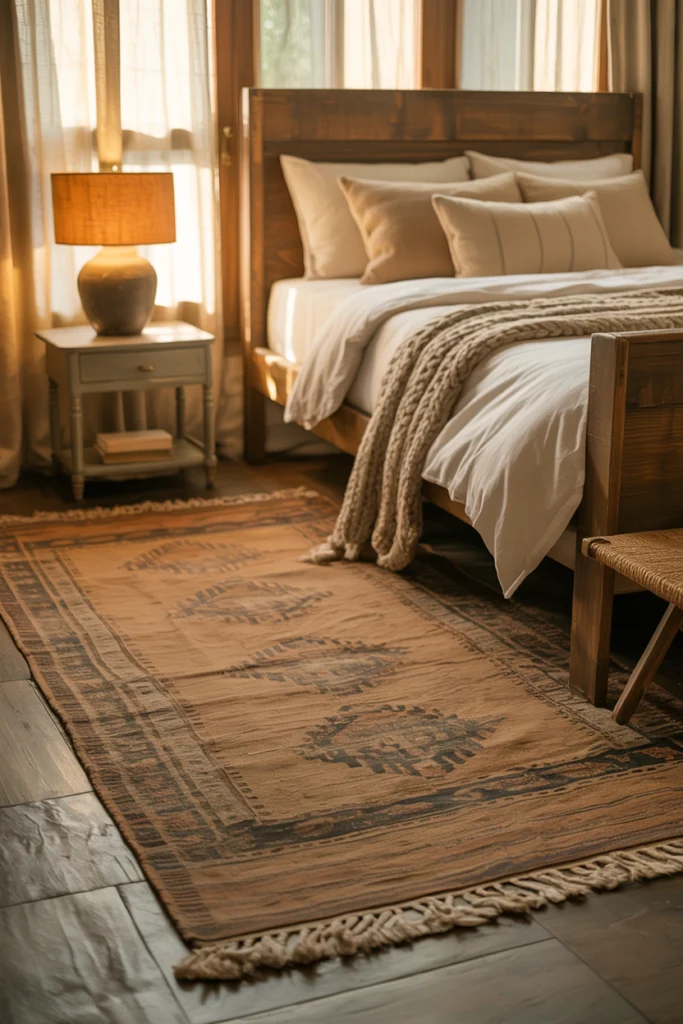 Tapis Vintage en laine épaisse dans une chambre chaleureuse