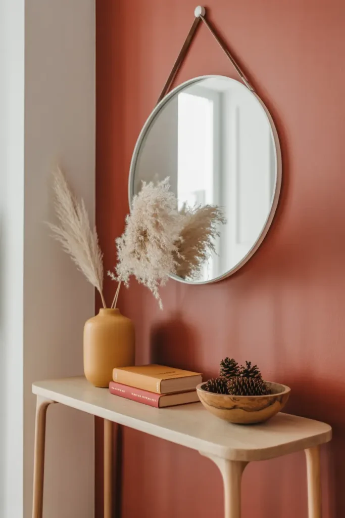 Décoration Automne accent mural rouge brique couloir moderne