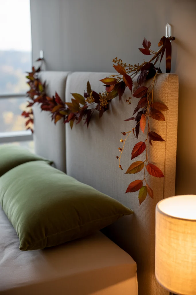 Décoration Automne guirlande de feuilles au-dessus du lit tête de lit