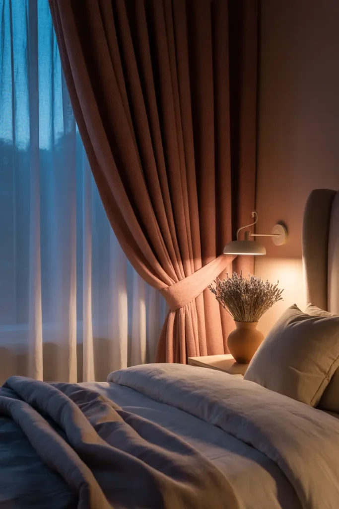 Décoration Automne rideaux tweed doublés chambre intimité