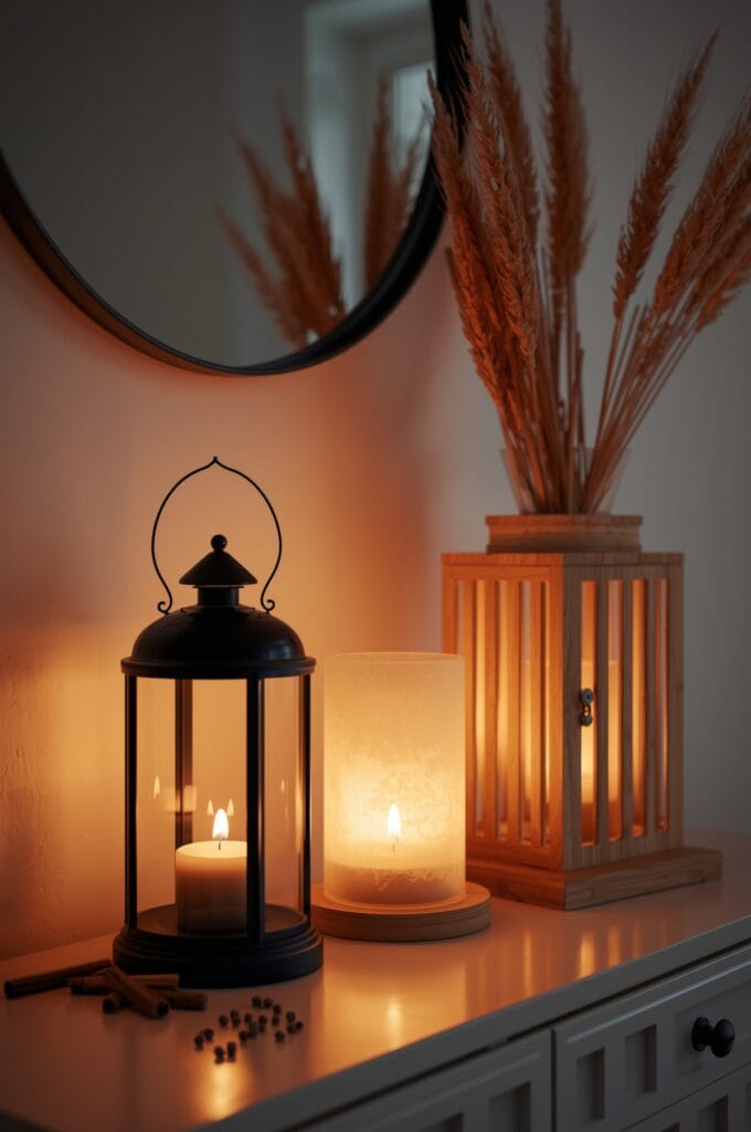 Décoration Automne lanternes ambiance lumineuse entrée cosy