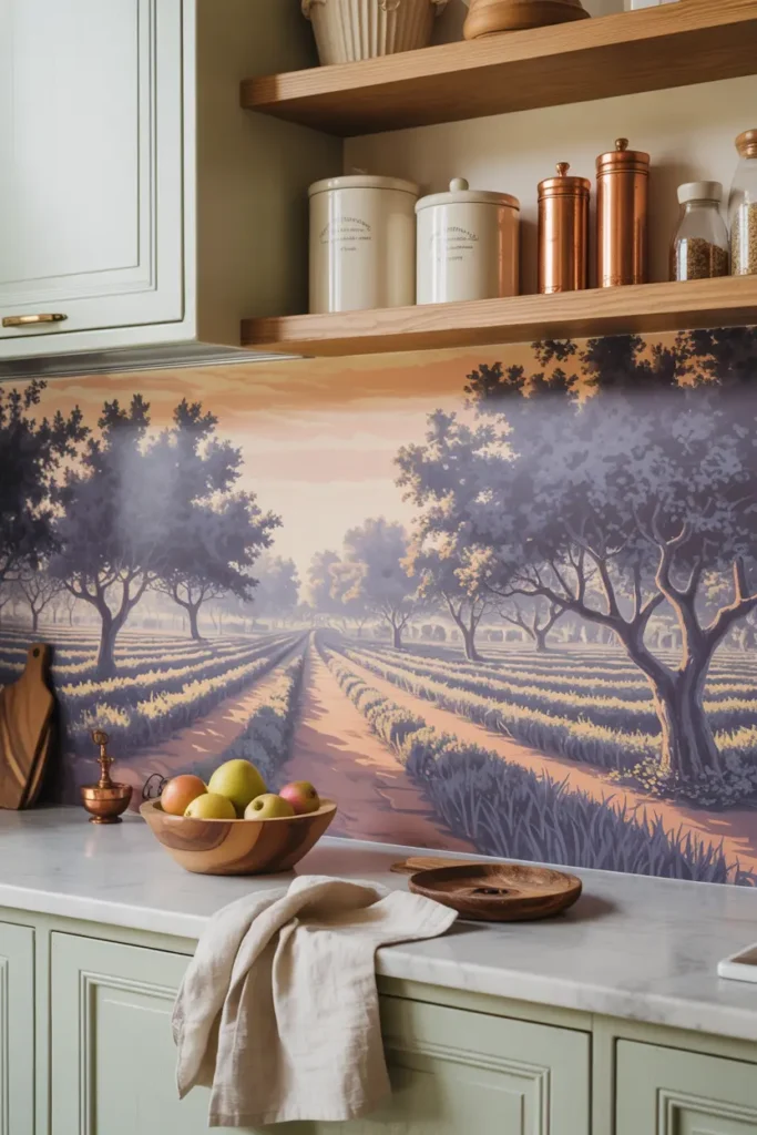 décoration cuisine avec papier peint panoramique crédence