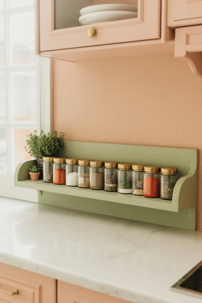 décoration cuisine avec étagère à épices colorées